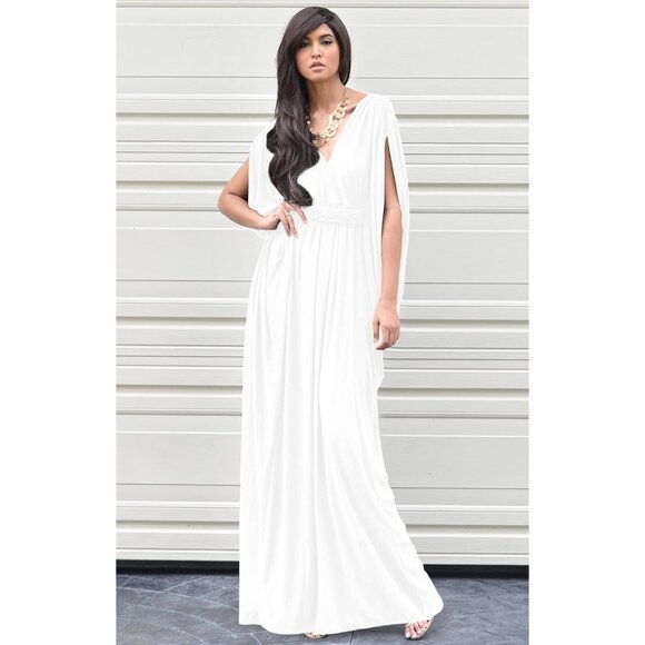Women's Plus Size Maxi Dress Summer V-Neck Flowy Sleeveless Gown - Picture 4 of 5